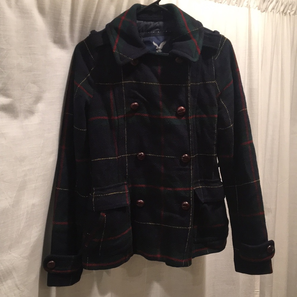 American Eagle Plaid Pea Coat - Picture 4 of 6